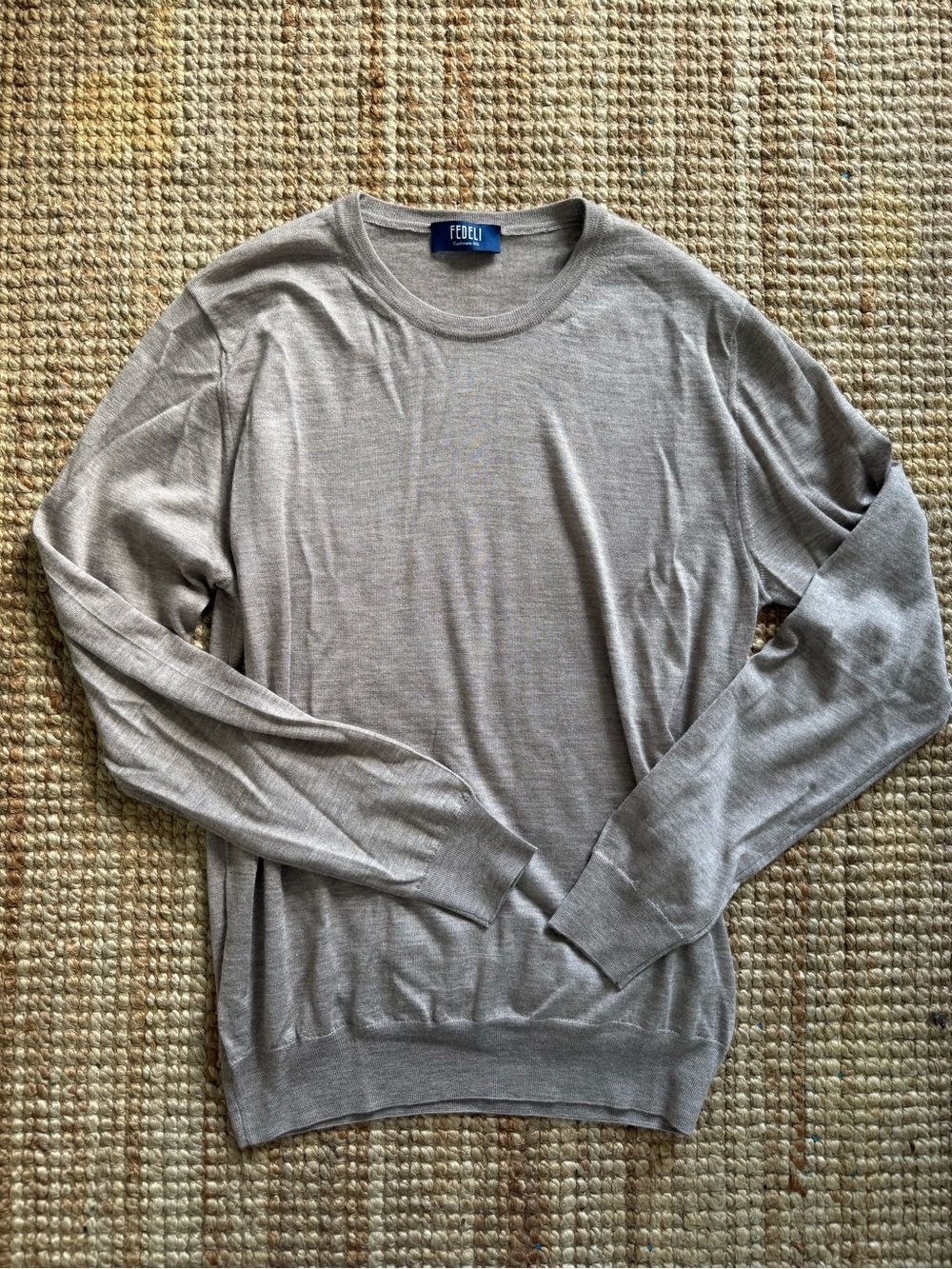 Fedeli Cashmere-Silk Crewneck Sweater | Gray Taupe | Size 50